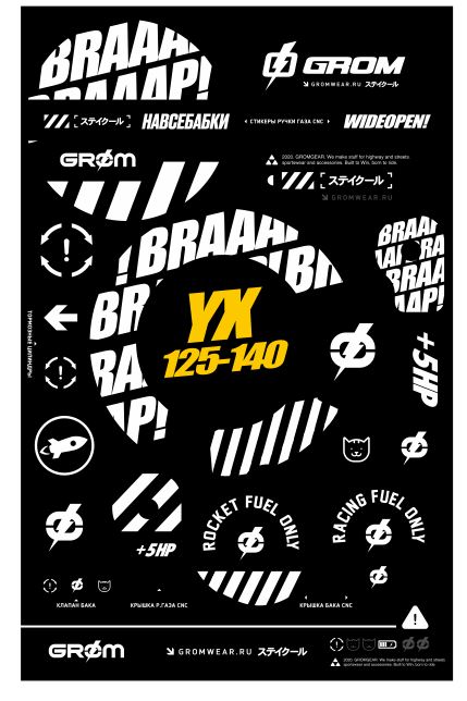 Набор наклеек для питбайка Grom +5HP tune 125-140 YX