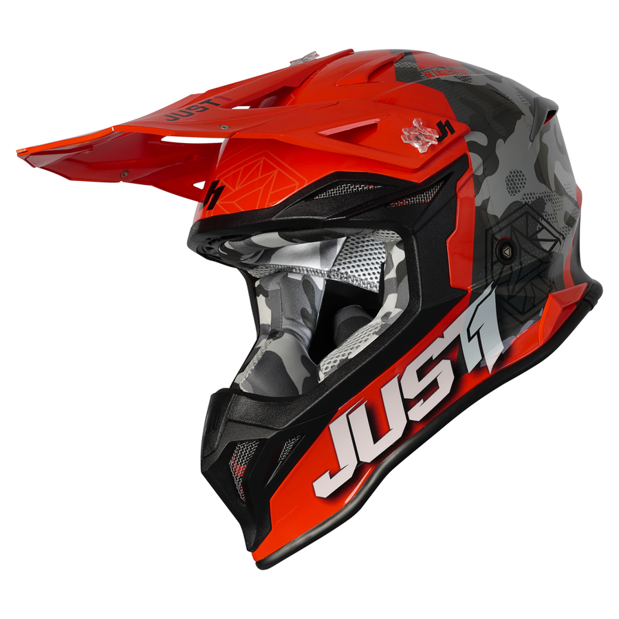 Шлем (кроссовый) JUST1 J39 KINETIC Hi-Vis камуфляж/серый/оранжевый глянцевый (2021) 