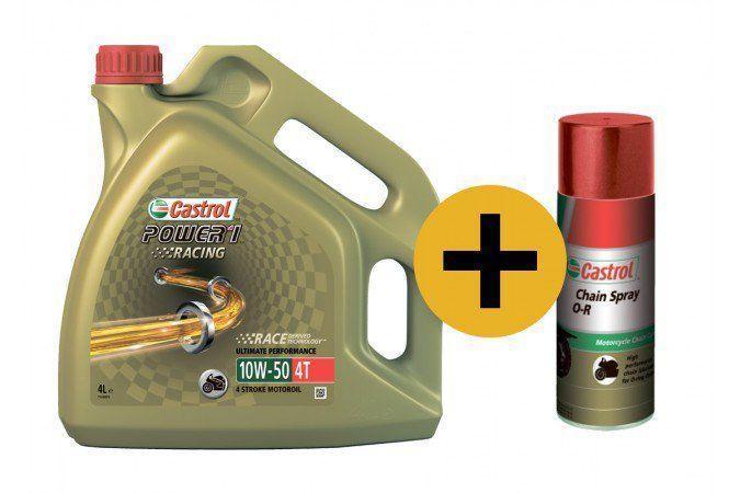 Синтетическое моторное масло Castrol POWER 1 RACING 4T 10W-50 (4л)  + смазка для цепи смазка для цеп
